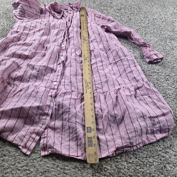 J.Jill Tiered Dress Womens 1X Pink Love Linen Striped Button Up Mark* - Picture 5 of 7